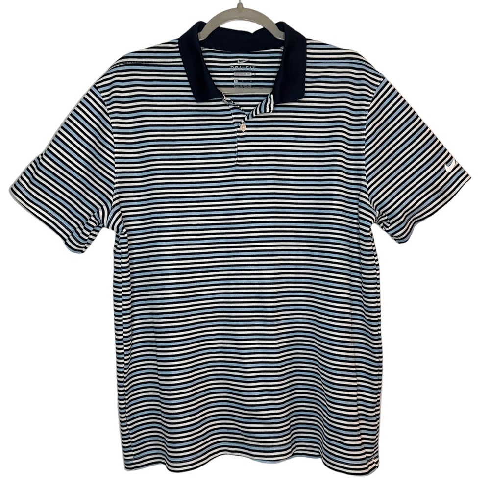 Nike Mens L Polo Shirt Victory Blue Stripe Short Sleeve Standard Fit Golf (F510)